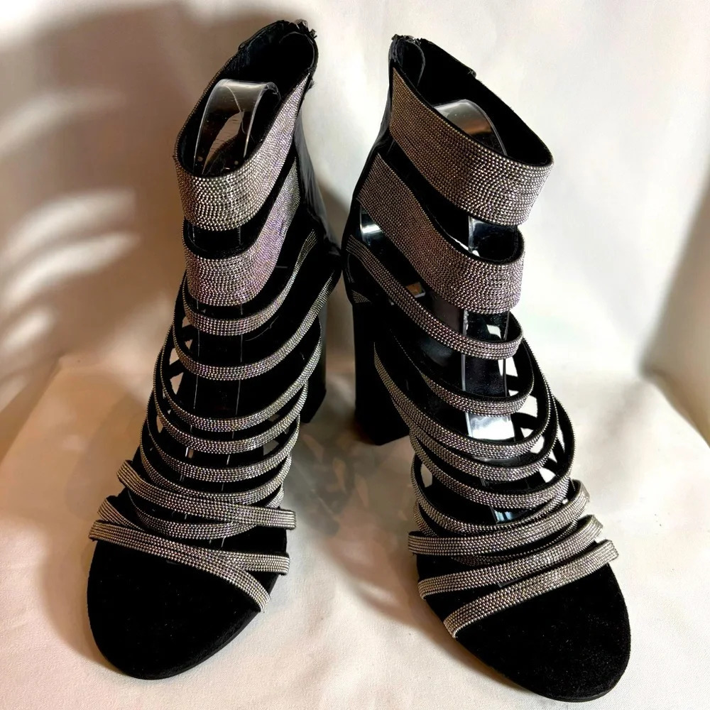 BRUNELLO CUCINELLI Sz 40  Monill Strappy Bling Sparkle Chunky Shooty Heels
